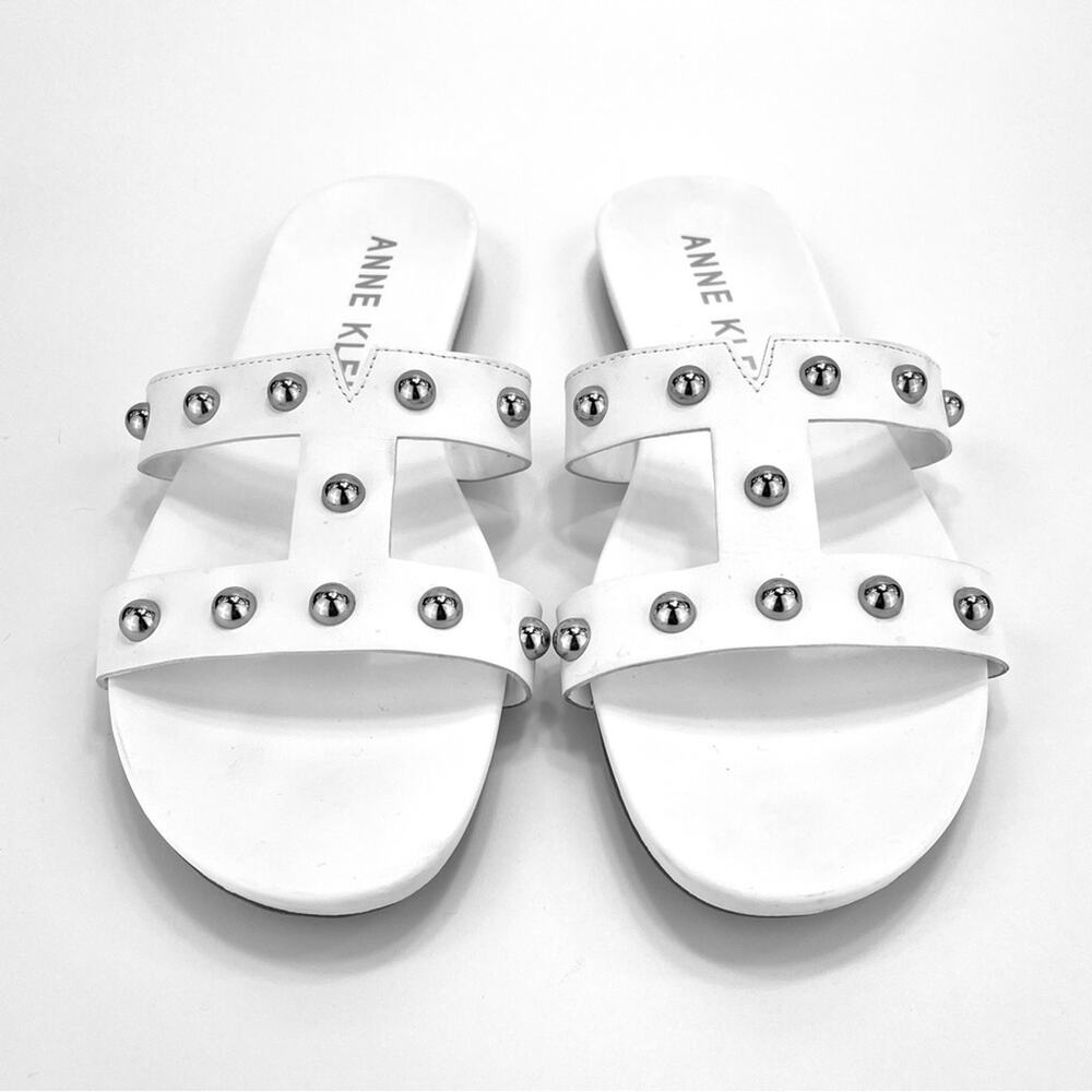 Anne Klein Iflex Ely Flat Slide Sandal Size 8.5 White Faux Leather Cushioned - Picture 16 of 16